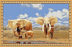 Круглый шерстяной пейзажный ковер Hunnu 6S1028 82 слоны