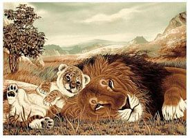 Пушистый овальный ковер Фауна 50544 Лев и львенок