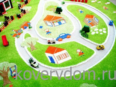 Детский развивающий игровой рельефный 3D ковер Домики в деревне синий